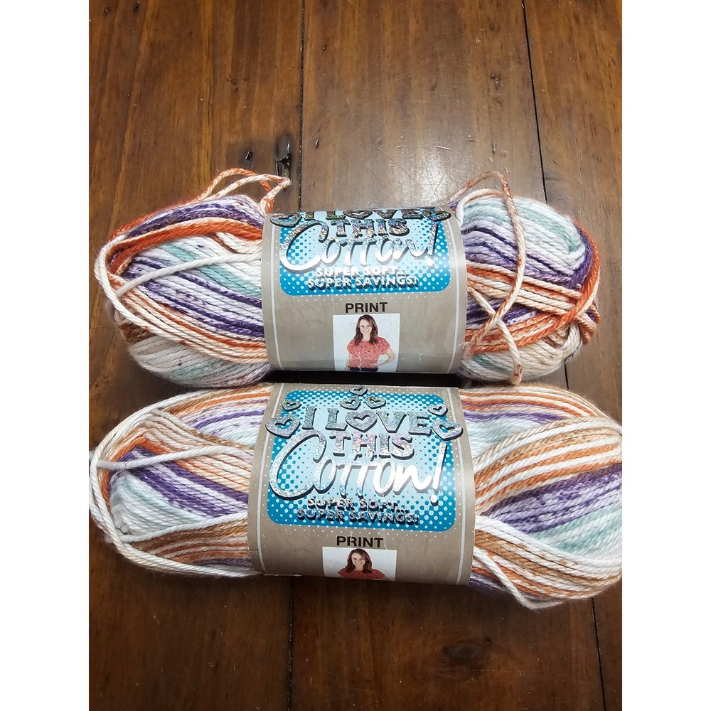 Hobby Lobby I Love This Cotton Print Yarn 2 Skeins Variegated Purple Orange Teal